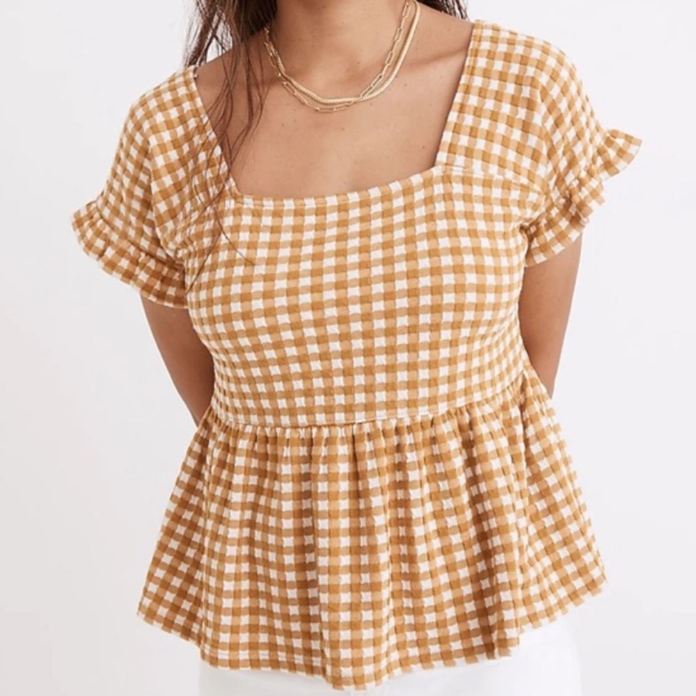 Madewell Yellow Gingham Plus Size Peplum Babydoll Top 1X